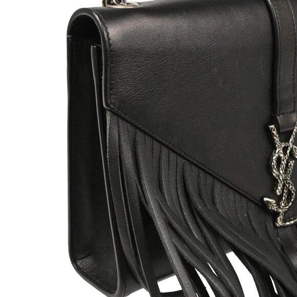 Saint Laurent Black Leather Fringe Chain Shoulder Bag FLY418336-0915 186222 - Picture 6 of 10